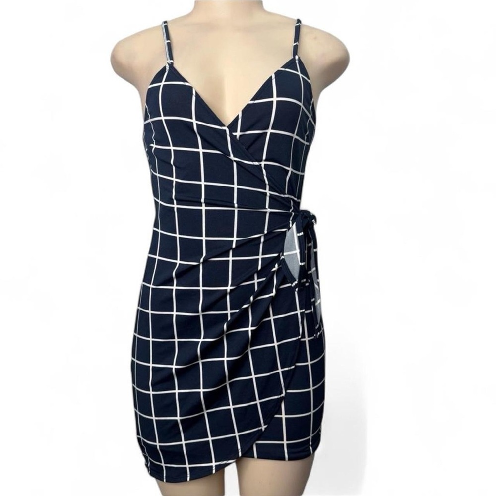 Navy Blue Striped Wrap Dress